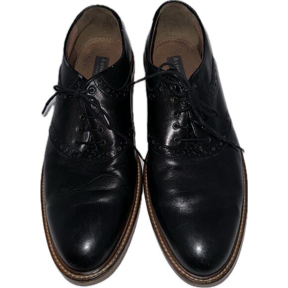Aston Grey Collection Wingtip Oxford Black Leather Dress‎ Shoes Men Size 10 - Picture 1 of 8